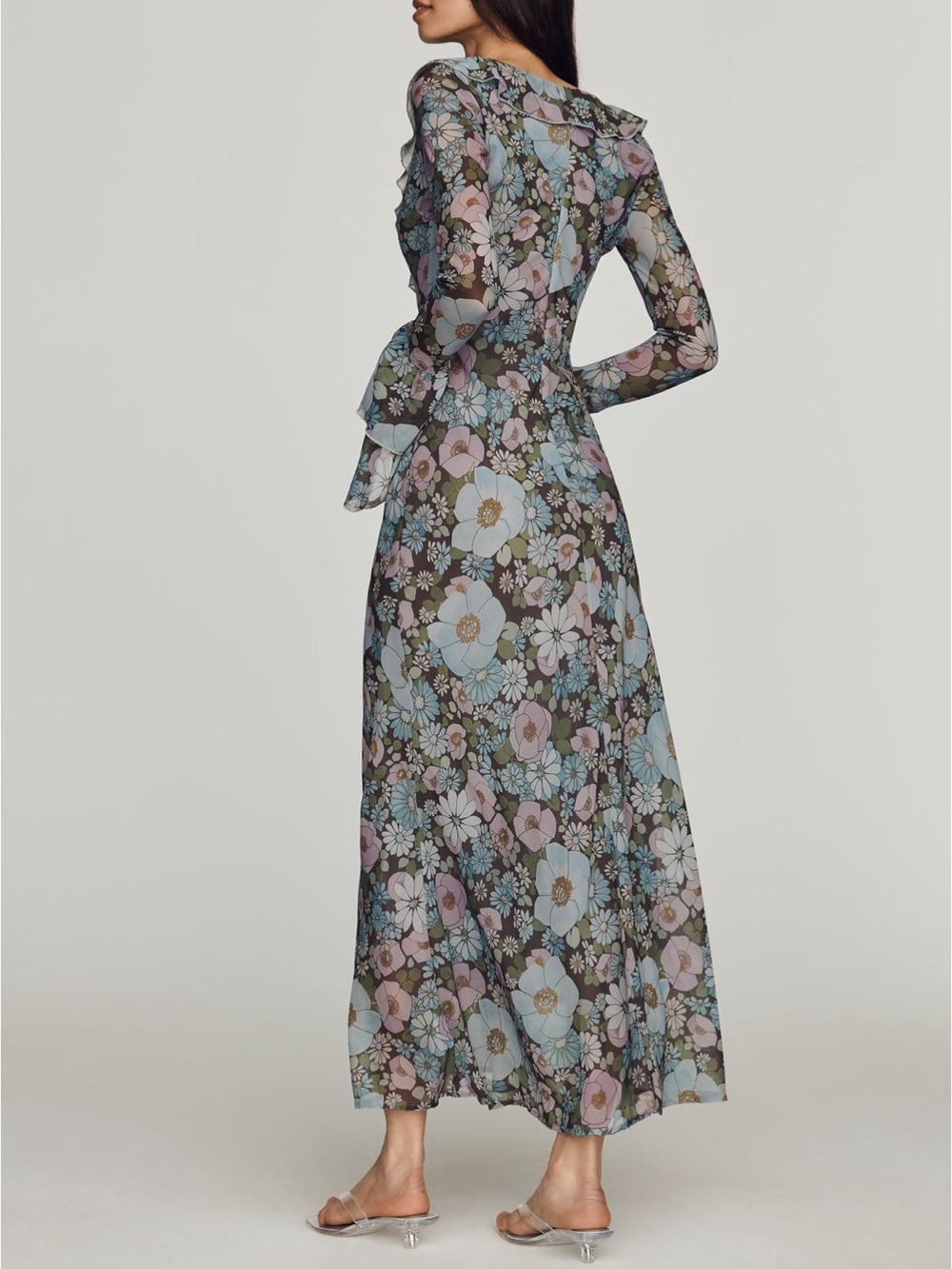 Sister New York Shellona Maxi Ruffle Bell Sleeve Dress in Vintage Floral Medium - Picture 5 of 16